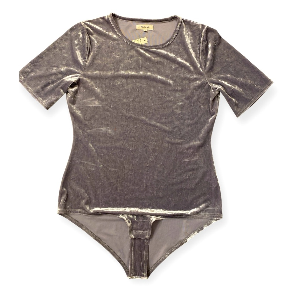 Madewell Silver Velvet Short Sleeve Bodysuit
